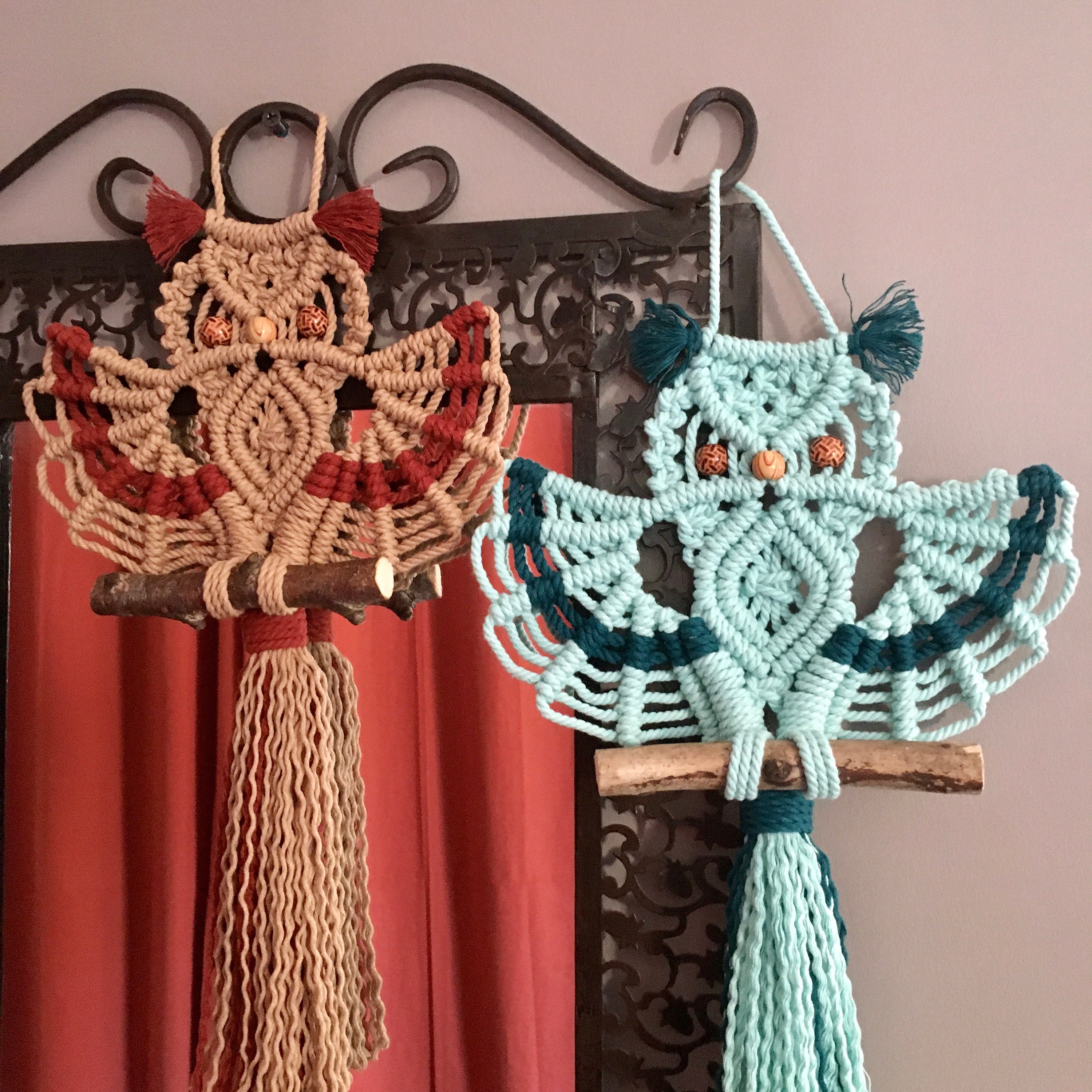 Discernement Décorations à Suspendre en Macramé, Coton Couleur Camel/Terracotta ou Menthe/Bleu Canar