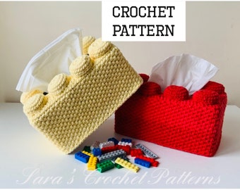 Brick toy crochet pattern, Christmas gifts for kids, tissue box cover, PDF pattern, brick toy cover, easy to follow pattern
