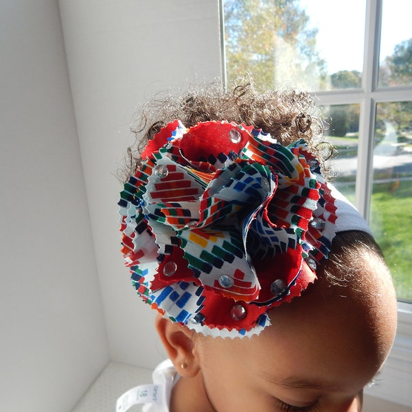 Ankara headband for girls, stretchy headband, fluffy flower made with African print, Ankara fabric, ideal for daily wear or any occasions