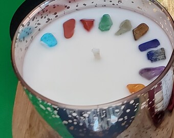 Chakra Candle, Aromatherapy Soy Coconut Wax Candle with Stones, Meditation Candle Gift, Yoga Gift, Handmade Natural Scented Candle, 8 oz