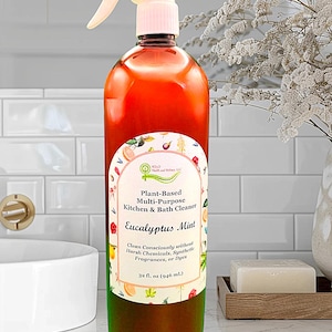 Eucalyptus Mint Kitchen and Bath Cleaner 32 OZ, Natural Cleaning, Non-Toxic, Bathroom Cleaner, Plant Based Cleaning,  All Purpose Cleaner