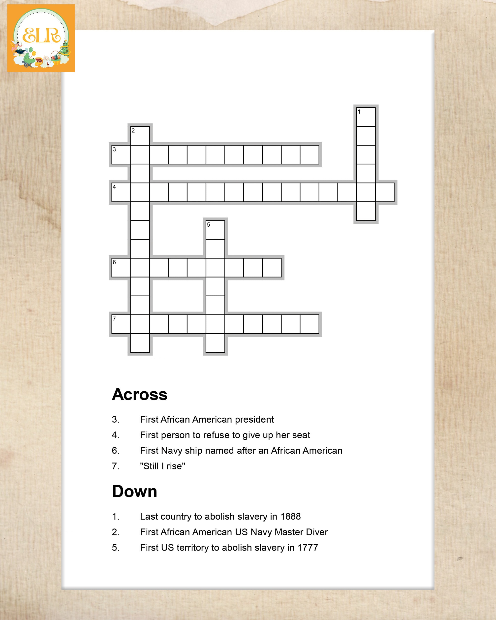 African American Facts Crossword Puzzle Fillable and - Etsy