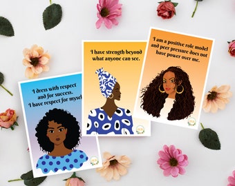 Affirmation Cards, Printable Affirmation Cards, Black Owned Shops, Boho Affirmation Cards, Affirmation Cards Digital, Afro Black Girls Cards