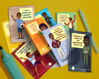 Printable Affirmation Cards For Boys, Positive Affirmation Cards, Black Teen Affirmation Cards, Mental Health Affirmation Cards