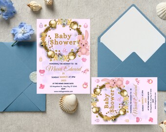 Baby shower invite, Baby shower invitation, Invitation template, digital product, Baby shower printables, Girl baby shower, Instant download