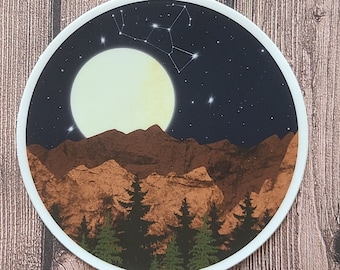 Full Moon Orion Mountain Forest - Vinyl Sticker