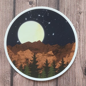 Full Moon Orion Mountain Forest - Vinyl Sticker