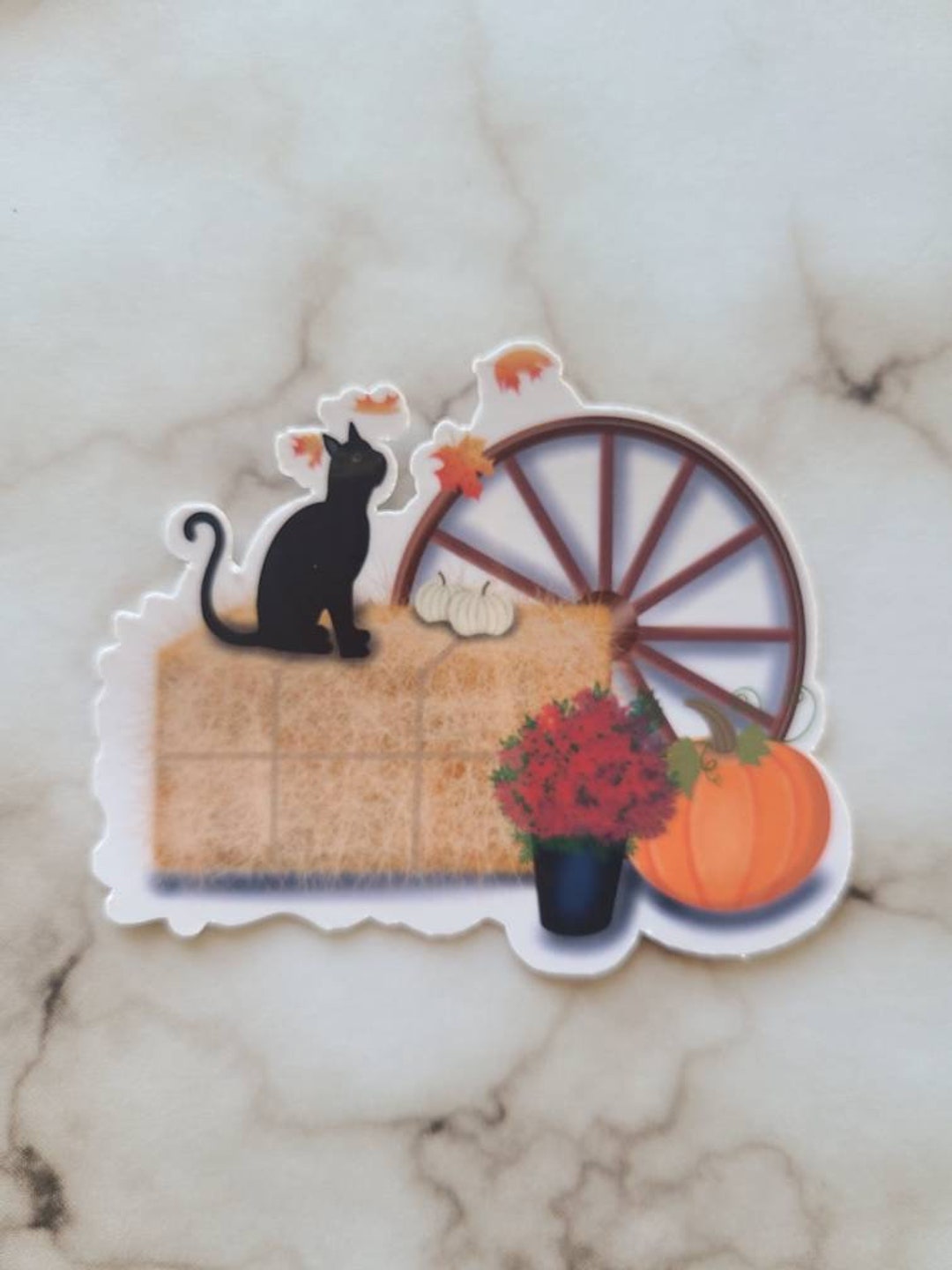 Fall Cat Stickers Fall Celebration Falling Leaves, Black Cat- Vinyl Sticker - Etsy