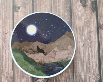 Howling Wolf with Full Moon and Stars -  Vinyl Sticker
