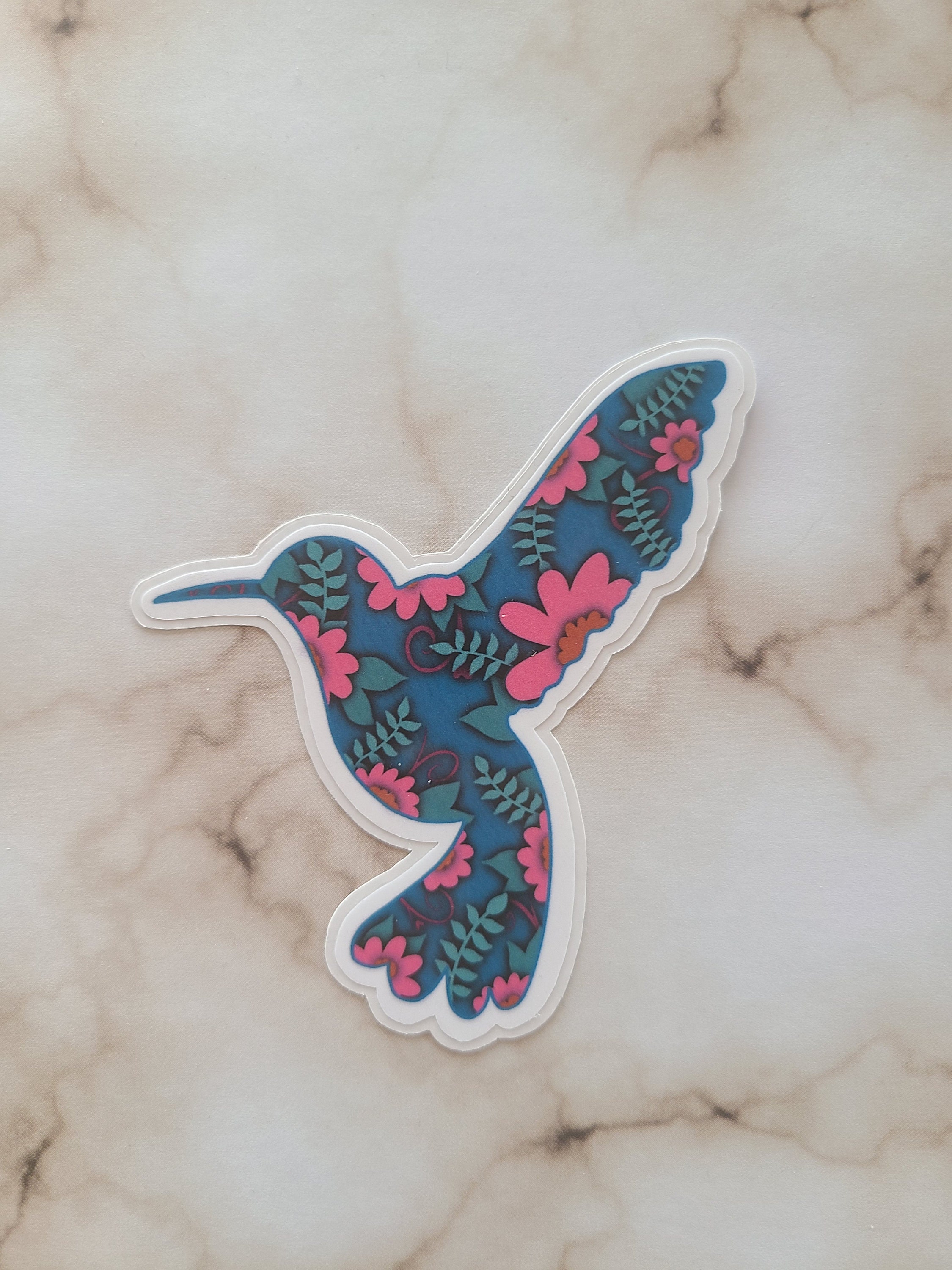 BOHO Inspired Floral Print Hummingbird - Vinyl Sticker