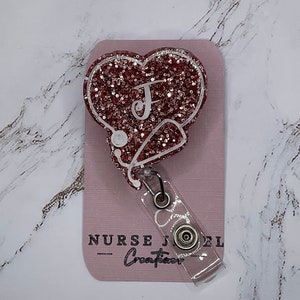 Heart Stethoscope with Initial Glitter badge reel