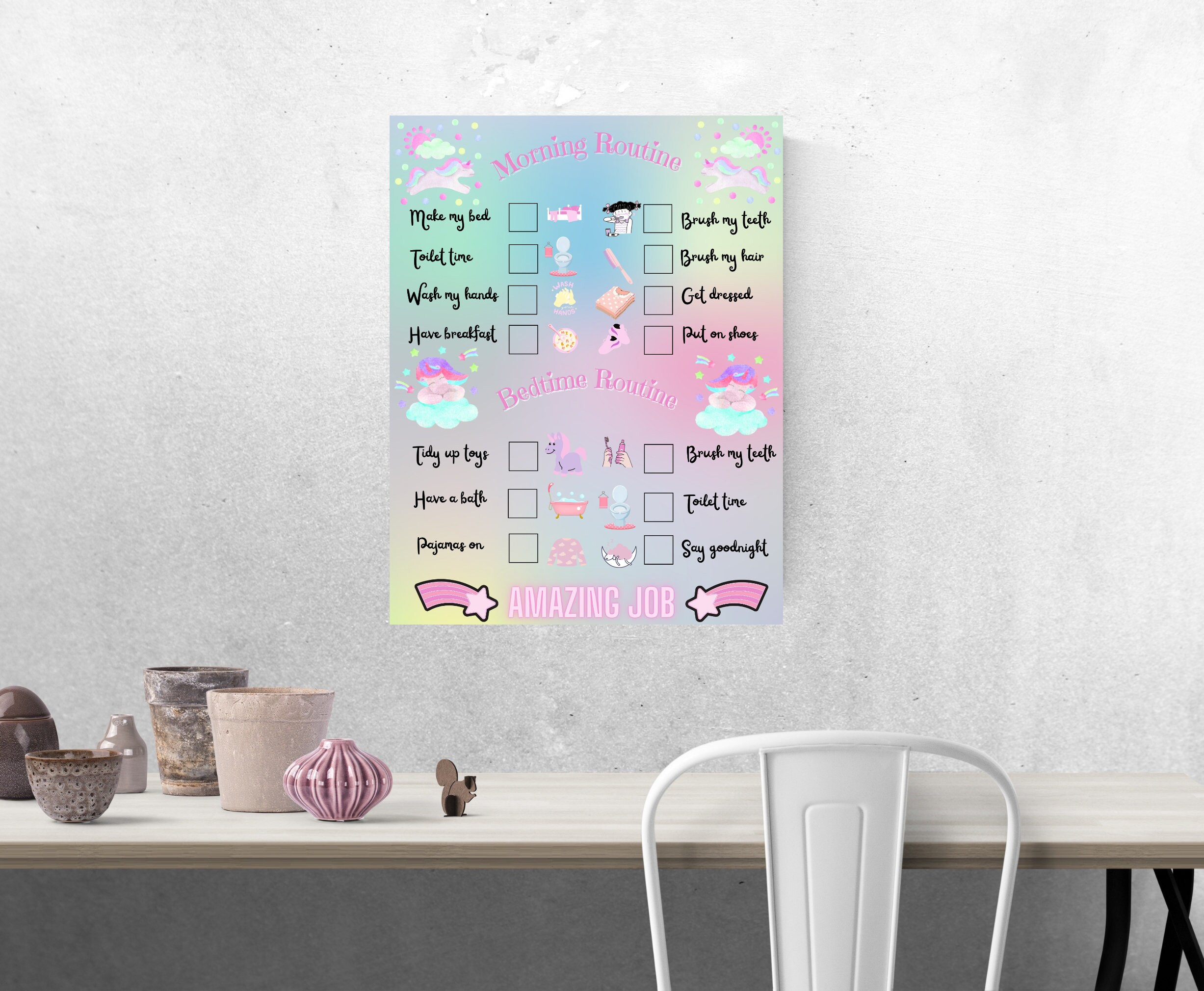 Kids Morning Bedtime Routine Charts Printable Checklist Instant ...