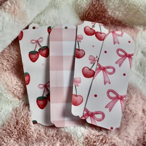 Coquette Bookmarks: Pink Bow, Cherry, Strawberry, Gingham - Set of 4