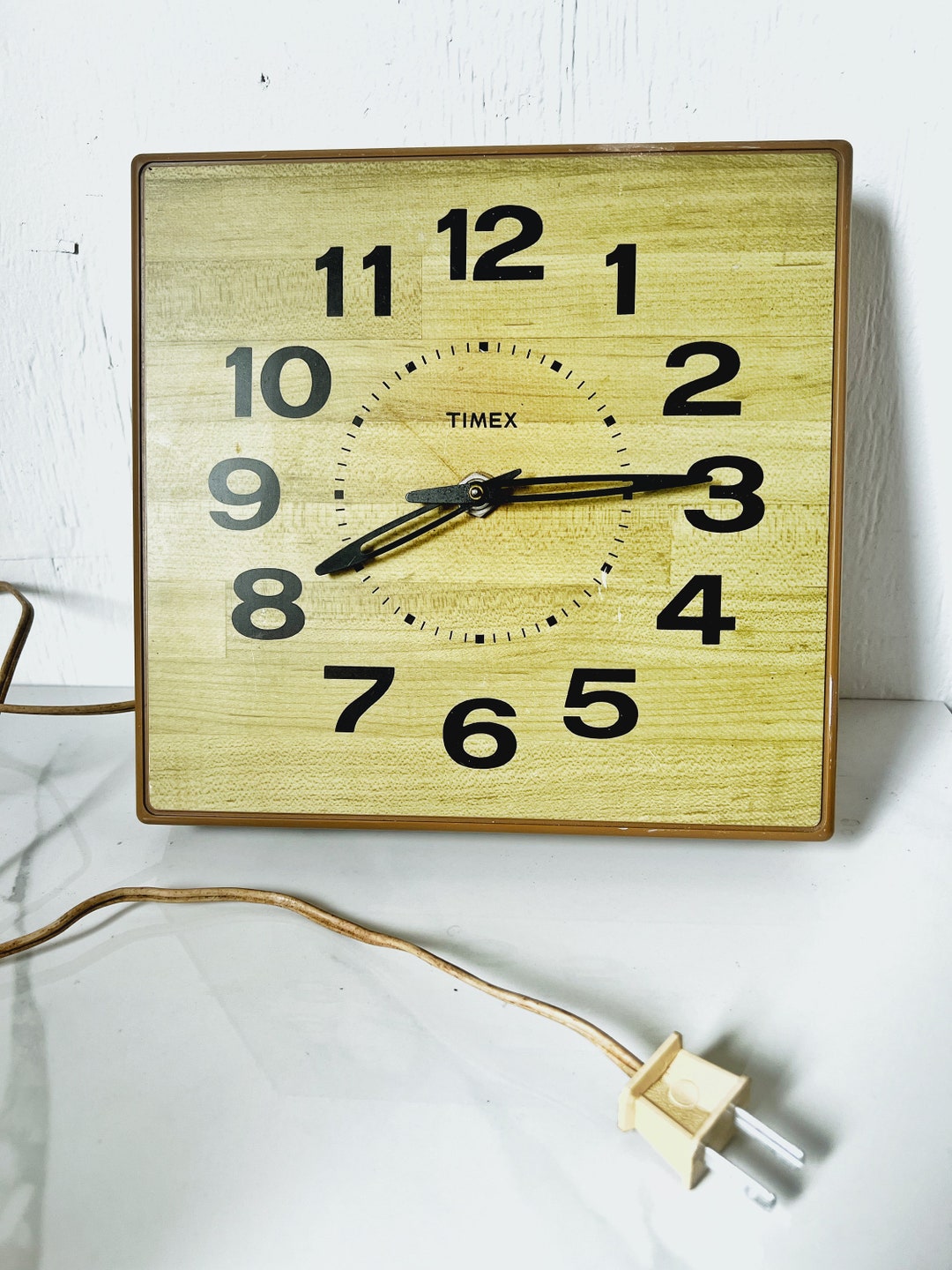 Vintage Timex Wall Clock Faux Wood Plug In Etsy