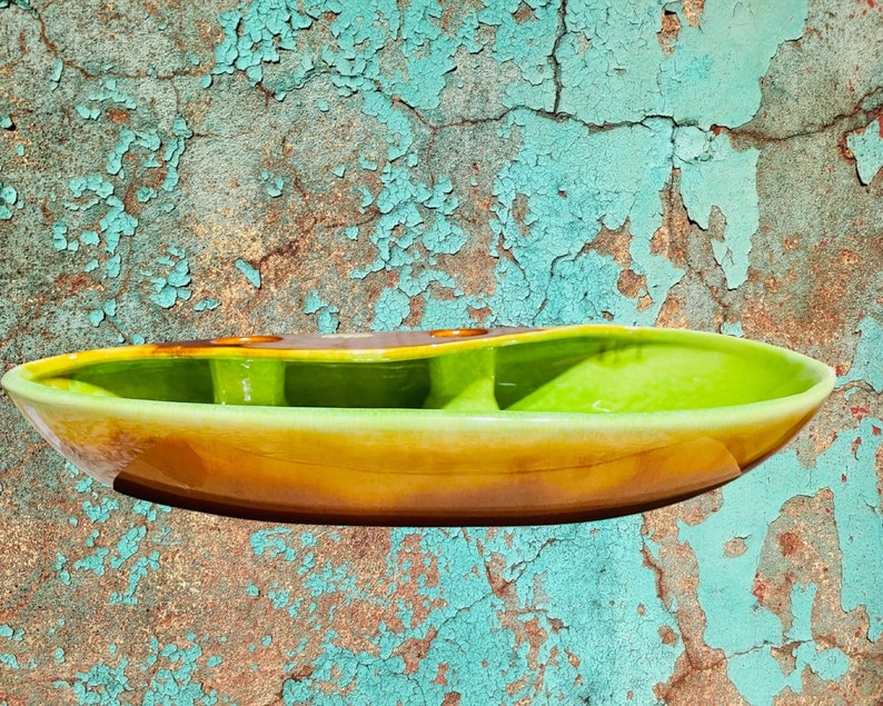 Royal Haeger Pottery Bowl: Brown Drip and Chartreuse- Console Dish ...