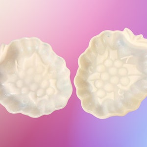 Milk Glass Plates-Grape Cluster Shaped-Luncheon Sized-Hazel Atlas Glass Co-Mid-Century Style-1950’s