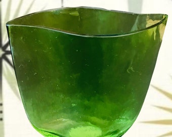 Wavy Glass Vase-Lime Green-Abstract Design-Possibly Blenko-Circa 1960s/70s-MCM Estate Sale Find