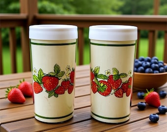 Thermo Serv Strawberry Insulated Tumblers-Set of 2-Dated 1981-Retro Drinkware