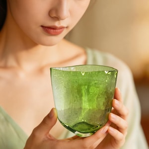 Lime Green Wavy Glass Vase: Abstract MCM Decor, 1960s/70s, Possibly Blenko