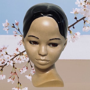 Vintage Marwal Ceramic Asian Woman Bust: Hand-Painted Mid-Century Art