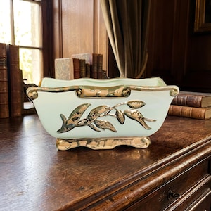 Vintage MCM Turquoise Planter with 24 Carat Gold Embellishments -USA