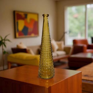 Vintage Empoli Amber Glass Decanter Vase, Mid-Century Modern Italian Genie Bottle