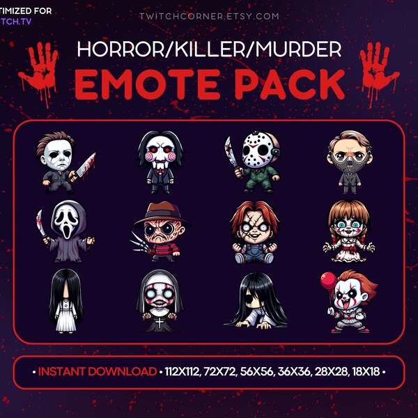 Horror Emote Pack - 12x Killer Emotes, Spooky Emotes, Scary Twitch Emotes, Horror Discord Emote, Spooky Discord Emote, Horror Murder Twitch