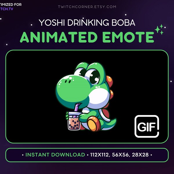 Emote Yoshi Twitch animé - Emote Thé Yoshi Boba pour Twitch, Emote Discord animée Yoshi, Graphismes Twitch Actifs Twitch Emote Super Mario