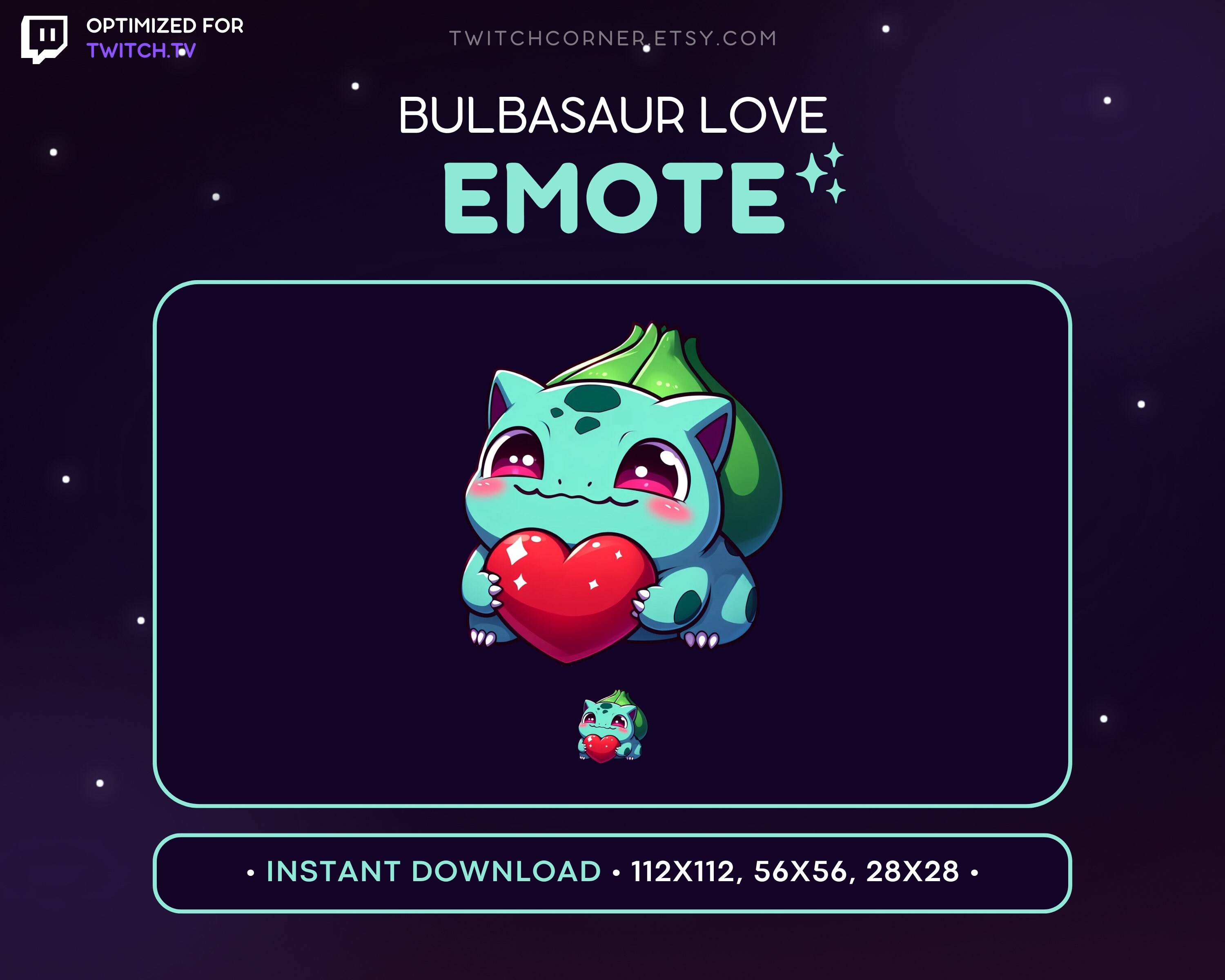 Love Bulbasaur Twitch Emote Bulbasaur Heart Emote, Bulbasaur Love Emote