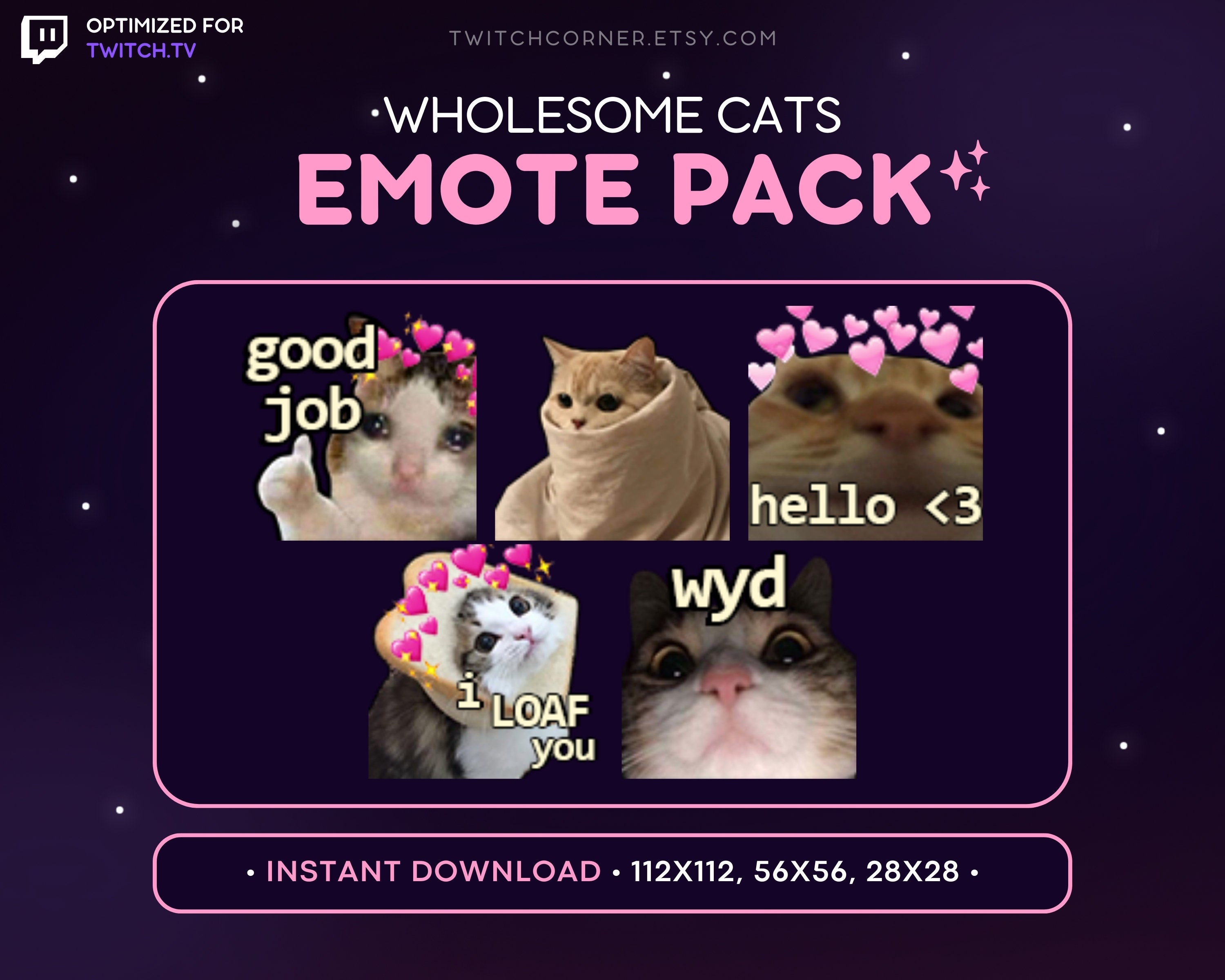 Twitch Emote, 5x Wholesome Cats Emote Pack, Twitch, Streamer, Discord