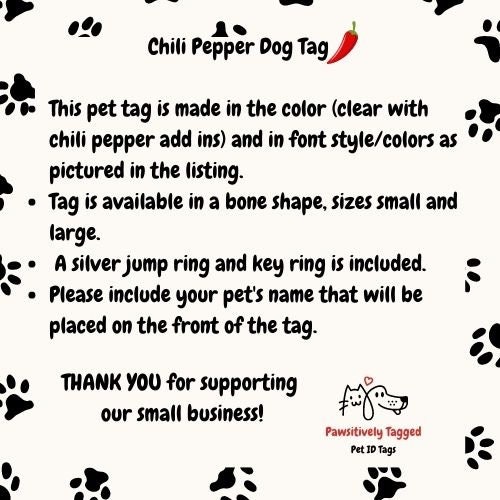 Chili Pepper Dog Tag Resin Bone Shaped Dog ID Tag Custom Pet ID Name