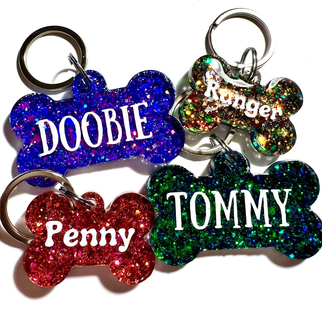 Custom Chunky Glitter Pet ID Name Tag Personalized Resin Cat or Dog Tag
