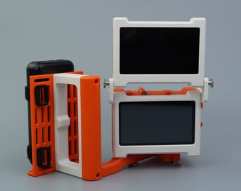 4.3" Dual Display Raspberry Pi 4 computer housing with power handle and stands -- Digital version for 3D printing (.3mf, .stl and .gcode)