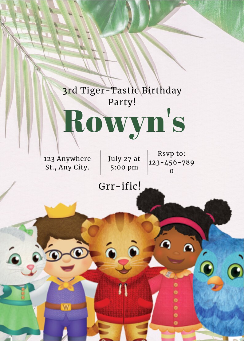 Minimalist Daniel Tiger Birthday Invitation Editable Daniel Tiger Party ...