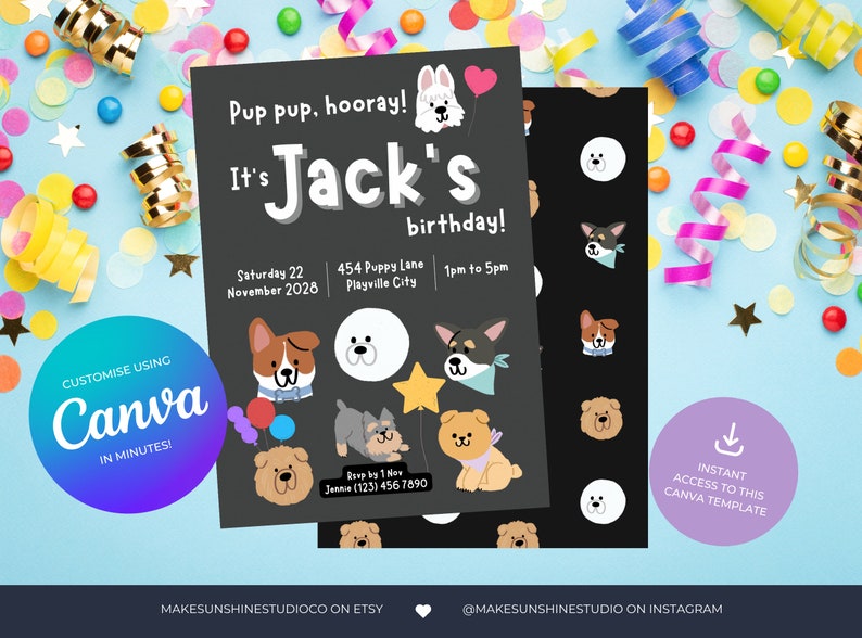Editable Dog Birthday Party Invitation Puppy Birthday Invite Boy or ...