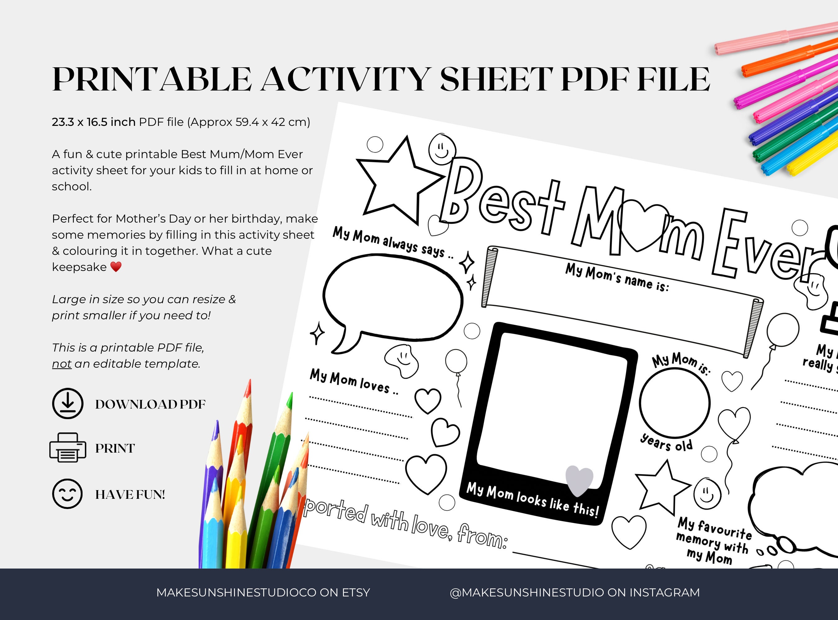 Mothers Day Printable Coloring Page Printable All About Mum - Etsy