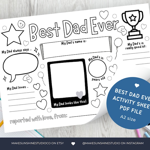 Father’s Day Printable Coloring Page | Printable All About Dad Fill In Template | Best Dad Ever | Cute Father’s Day Activity for Kids
