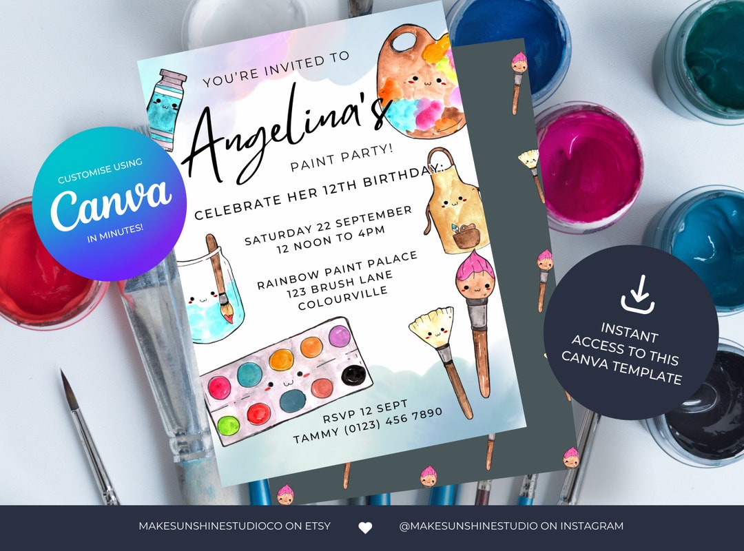 Paint Party Invitation for Girls Teens Tweens Boys Birthday Party