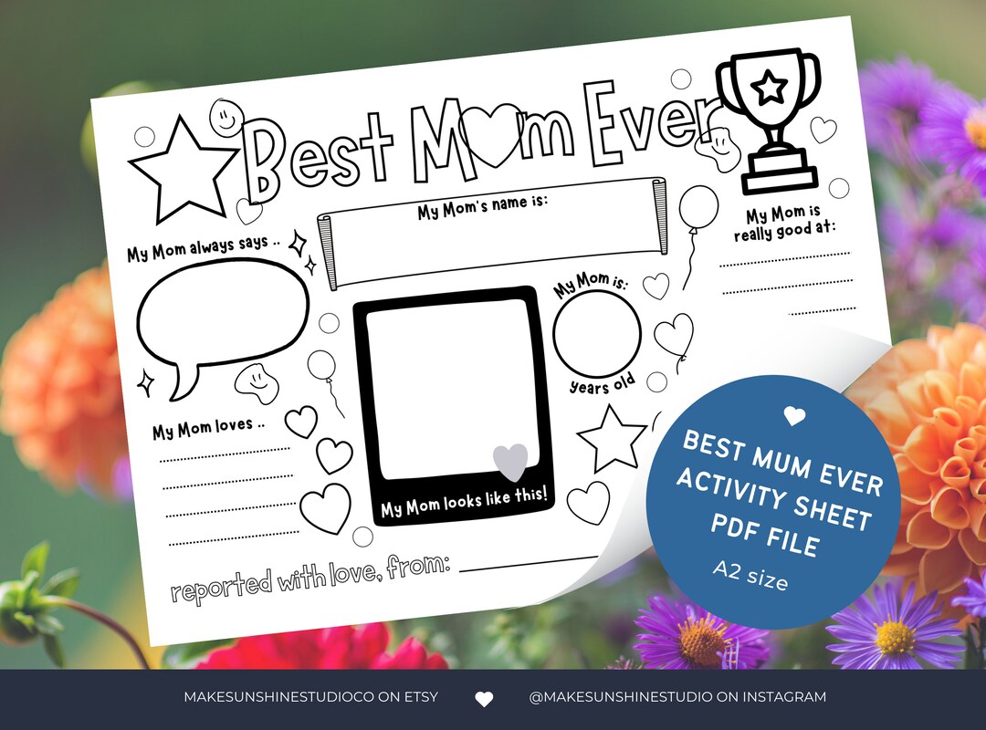Mothers Day Printable Coloring Page Printable All About Mum - Etsy