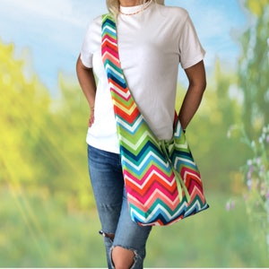 Colorful Chevron Crossbody Bag: Boho Festival Hobo Tote
