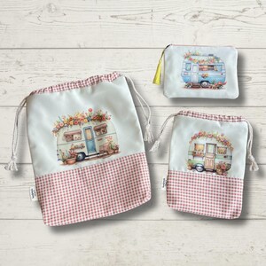Nasse Trockentasche, personalisierte Reisetasche, Baumwollbadeanzugtasche, Reisewäschetasche, Wäschetasche, Reisezubehör, Camper Designs