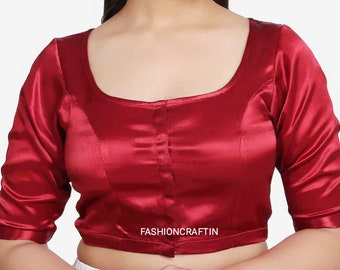 Readymade round neck Silk Blouse, With Elbow Sleeves, Sari top ,Without Pads ,Sari Blouse all size avelable