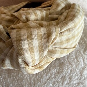 Check / gingham linen lined luxury alice bands - so stylish and very comfortable to wear Cream