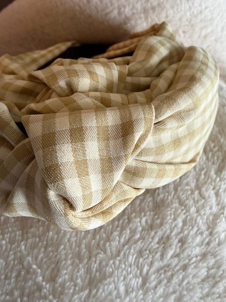 Check / gingham linen lined luxury alice bands - so stylish and very comfortable to wear Cream