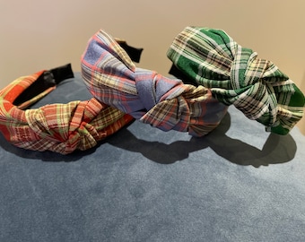 Tartan top knotted cotton  Alice bands - really vibrant colour ways