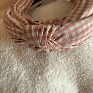 Check / gingham linen lined luxury alice bands - so stylish and very comfortable to wear Dusty Pink