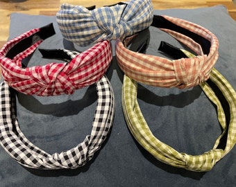 Check / gingham linen lined luxury alice bands - so stylish for spring and very comfortable to wesr