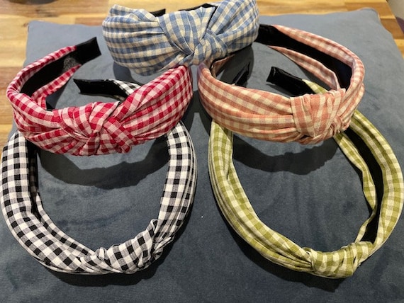 Check / gingham linen lined luxury alice bands - so stylish and very comfortable to wear