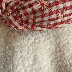 Check / gingham linen lined luxury alice bands - so stylish and very comfortable to wear Red with embroidered