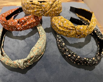 Floral , hand tied and knotted  linen covered hair bands/ Alice bands- really comfortable to wear